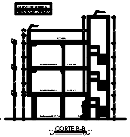 The left side section view of the 6x15m house building CAD drawing