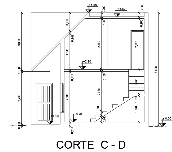 The left side section view of the 6x6m bungalow house building AutoCAD model