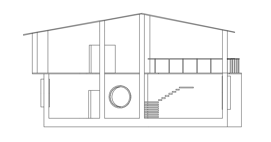 Left Side Section View of 7x14m Duplex House Plan in AutoCAD Format