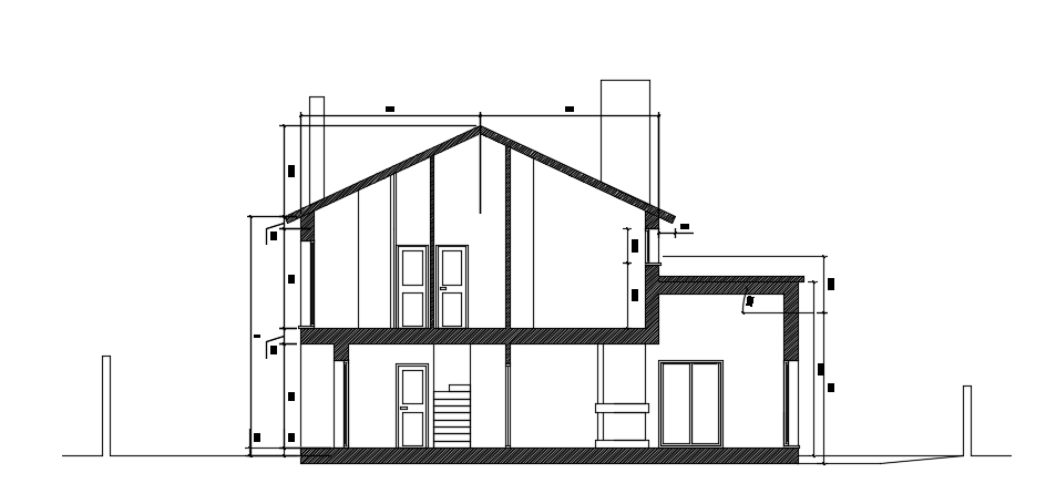 The left side section view of the 7x22m house building AutoCAD model