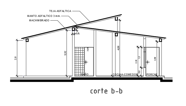 The left side section view of the 8X10m villa building AutoCAD drawing
