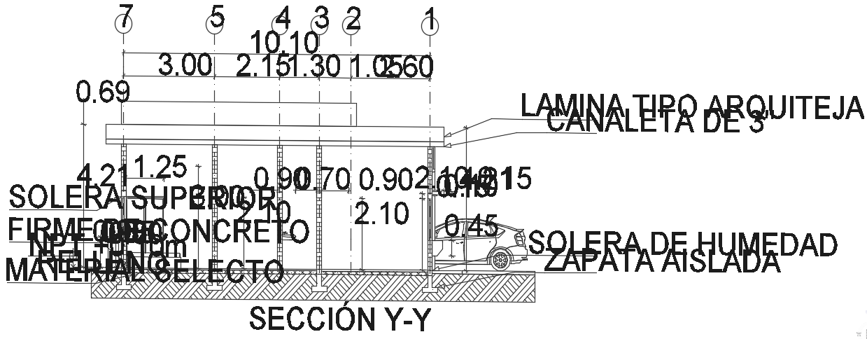 The left side section view of the 8x10 house building CAD drawing