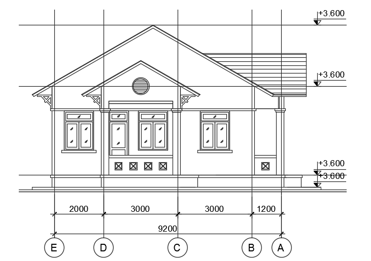The left side section view of the 8x10m home building AutoCAD model