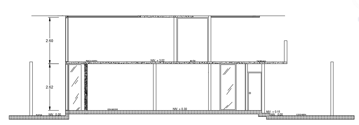 The left side section view of the 8x11m two story house building cad 2d drawing