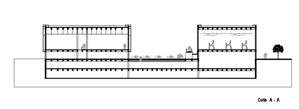 The left side section view of the media office building cad drawing