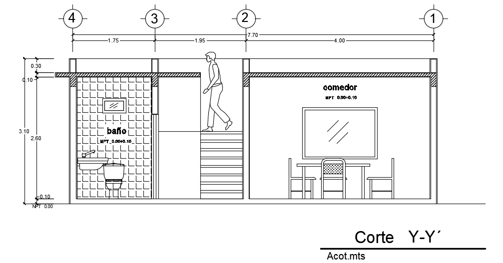 Left side section view drawing in 2D AutoCAD format