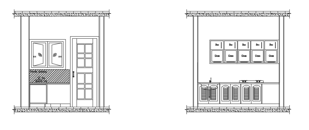 The left side view of the 2200x2500mm kitchen building cad drawing is given in this file