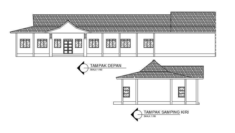 The left side view of the 36x11m ware house building is given in this CAD file