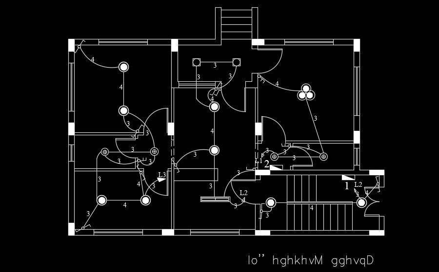 The lighting detail of the 12x8m house plan drawing