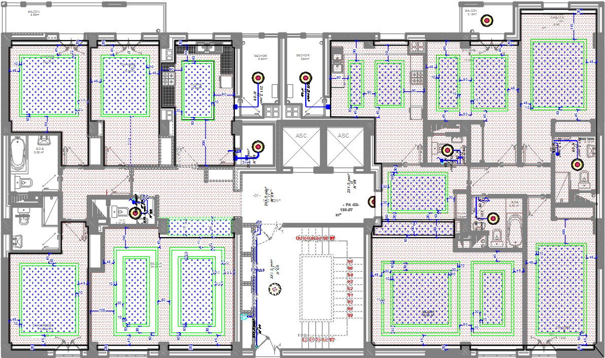 The lighting detail of the 27x14m apartment plan AutoCAD DWG drawing