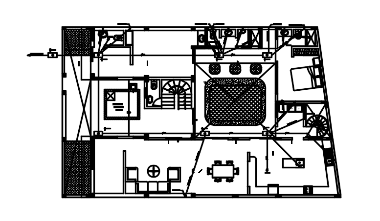 The lighting layout of the 12x19m house plan ground floor AutoCAD drawing