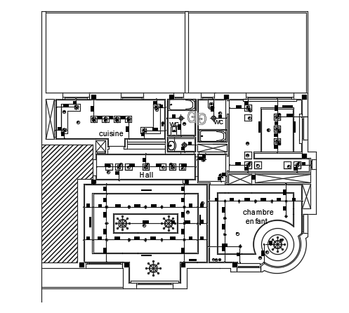 The lighting plan of the 17x17m 2bhk home AutoCAD drawing
