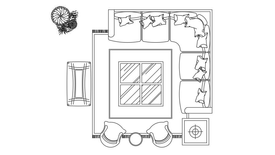 2D AutoCAD Living Room Sofa Layout Plan for Interiors