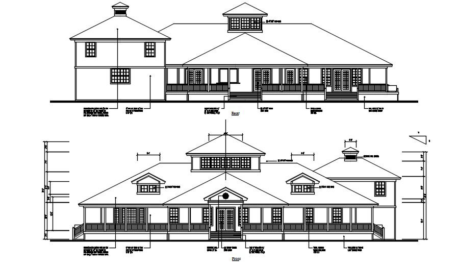 The luxury house elevation is given in this Autocad drawing file. Download the Autocad drawing file.