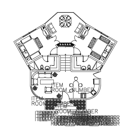 The luxury villa building plan is given in this CAD file