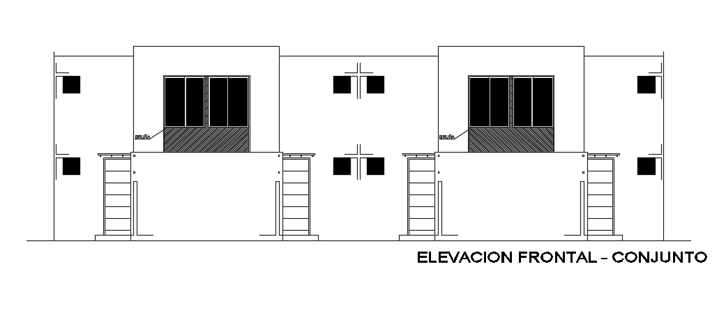 The main conjunction elevation view of the 9X15m multifamily duplex house building