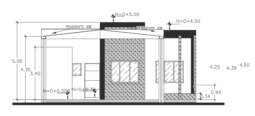 The main elevation view of the 10x20m single story house building