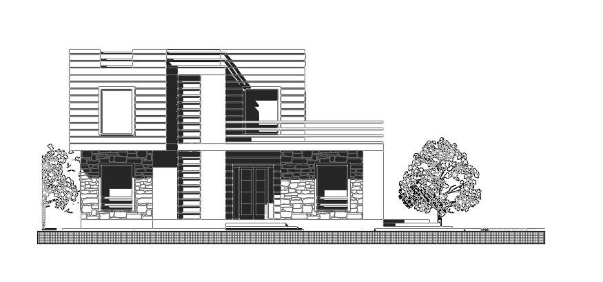 The main elevation view of the 13x10m double story villa building AutoCAD drawing
