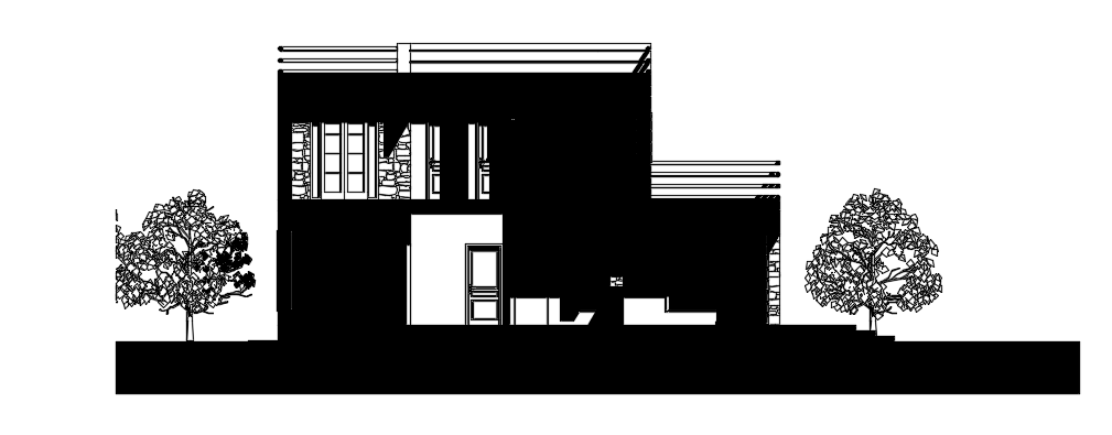 The main elevation view of the 17x9m bungalow house building 2d cad drawing