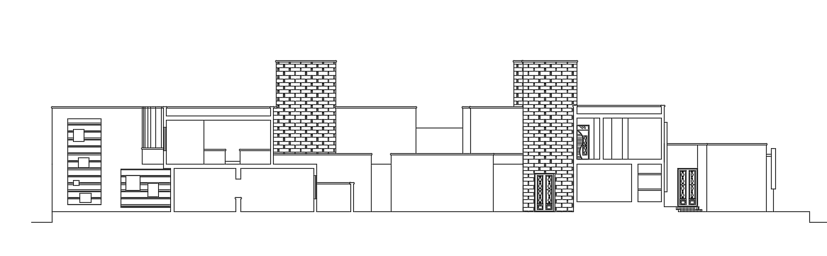 The main elevation view of the 74x55m multifamily villa building cad drawing
