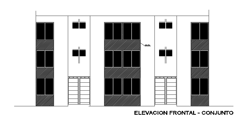 The main elevation view of the 7x8m house building 2d cad drawing file is given in this model