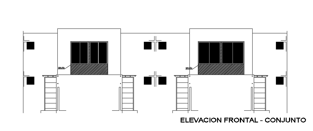 The main elevation view of the 9X15m multifamily duplex house building
