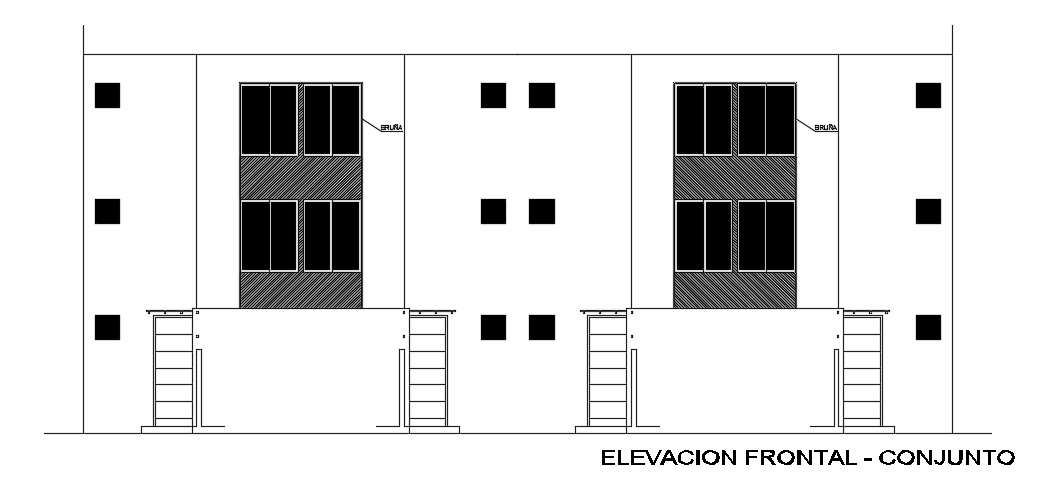 The main elevation view of the 9x15m house building 2d cad drawing file