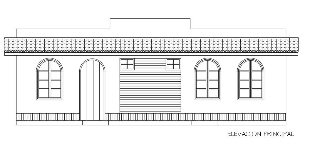 The main elevation view of the 9x6m architecture 2bhk house building cad drawing