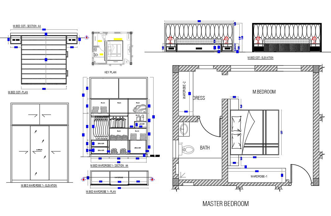 The master bedroom interior design is given in this AutoCAD file