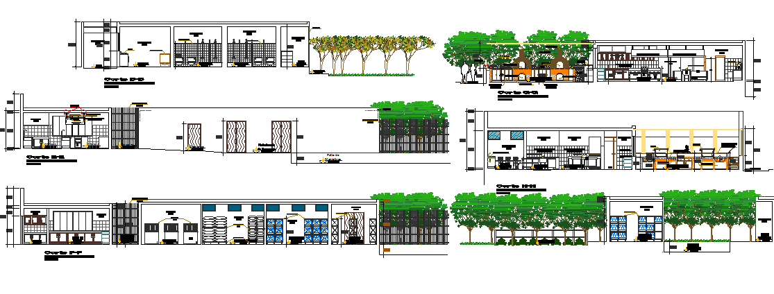 Theme five star hotel section and elevation details dwg file