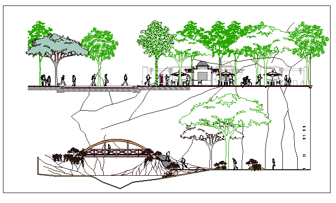 Theme park front and back elevation dwg file