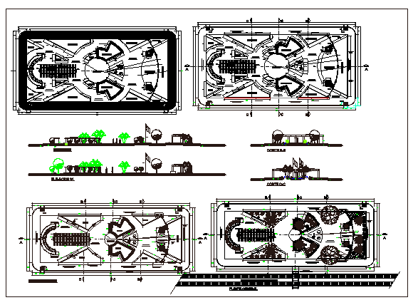 Theme park landscaping and gate elevation details dwg file