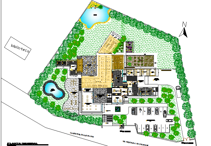 Theme restaurant landscaping and site plan details dwg file