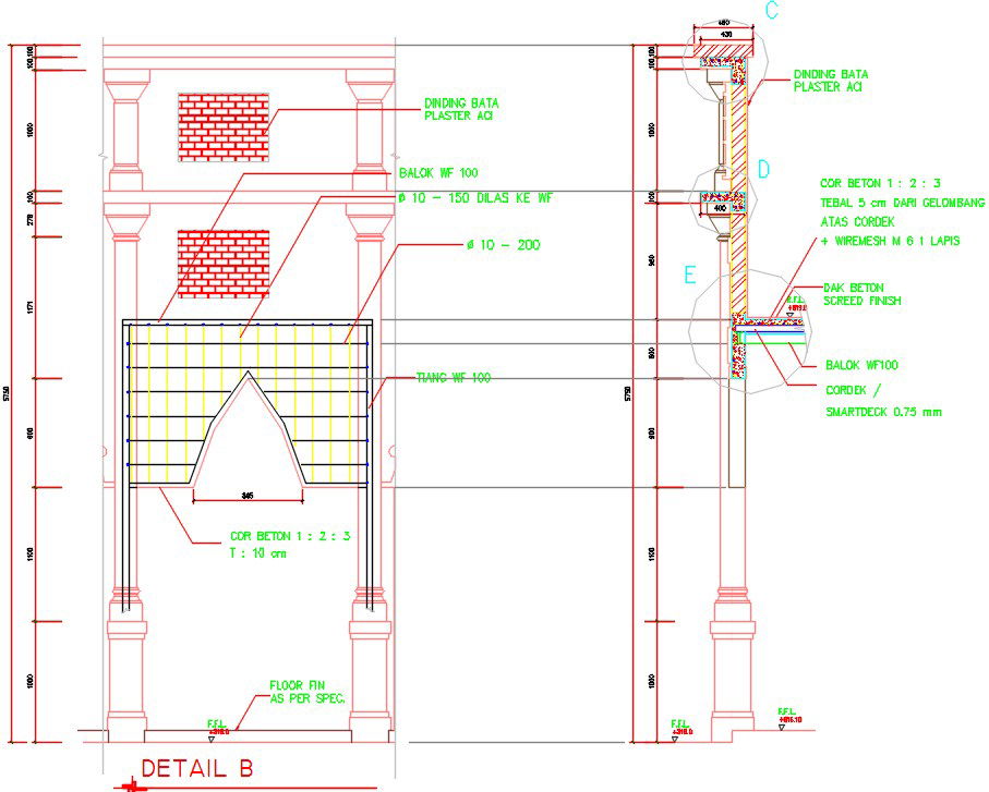 Theme park entrance elevation view is given in this CAD file
