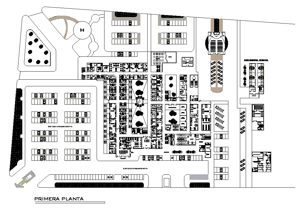The multispecialty hospital site top view CAD drawing