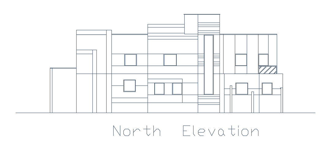 The north elevation view of the 8x7m house building