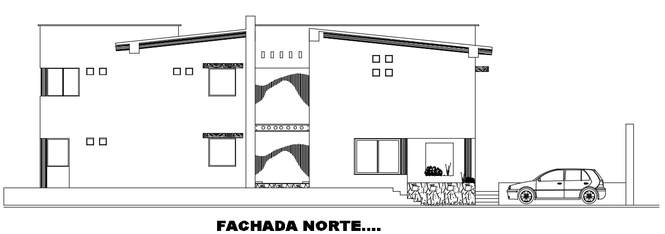 The north side elevation view of the 11x22m villa building AutoCAD 2D drawing