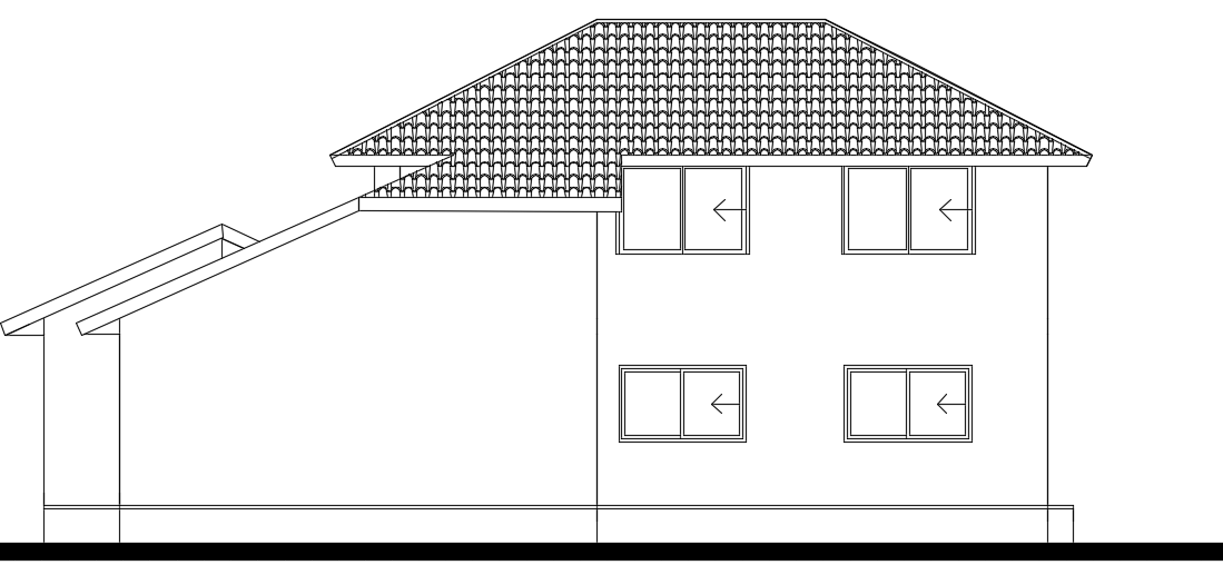 The north side elevation view of the 15x13m house building AutoCAD drawing