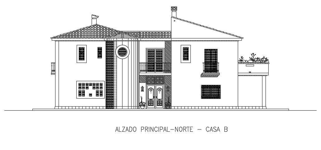 The north side elevation view of the 16x9m architecture two story house building