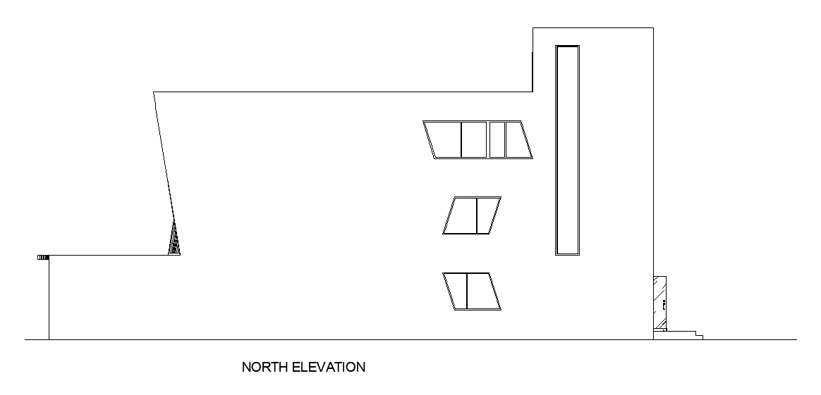 The north side elevation view of the 25x20m museum building