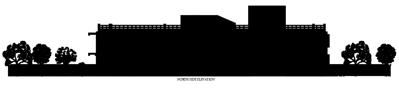 The north side elevation view of the 34x15m house building 2D view
