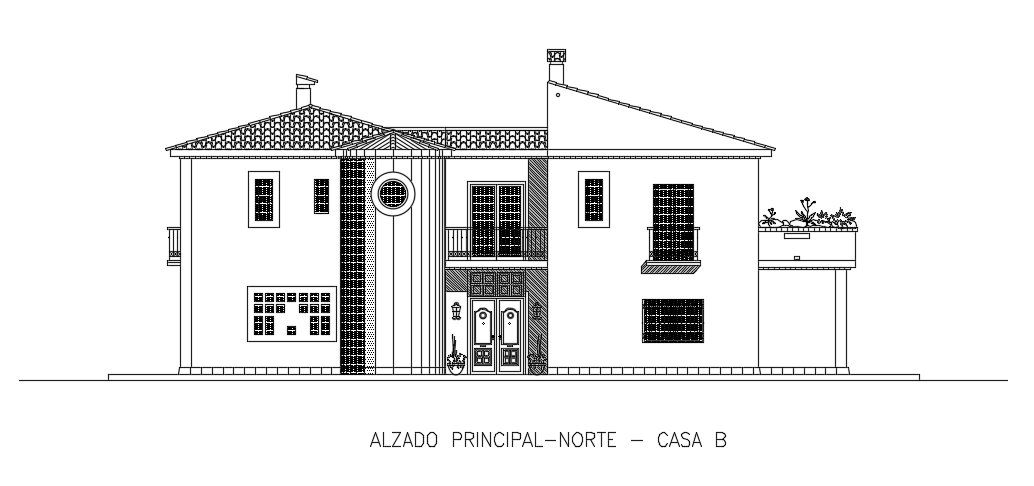 The north side elevation view of the 5bhk house building