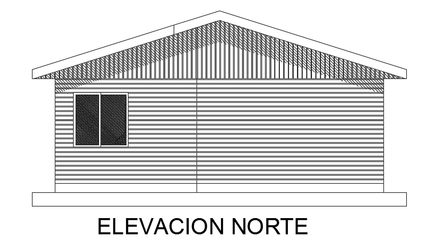 The north side elevation view of the 7x12m single story house building AutoCAD model