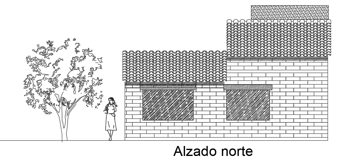 The north side elevation view of the 8x8m house building