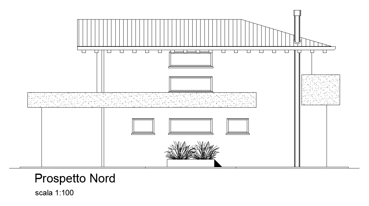 The north side elevation view of the bungalow house building