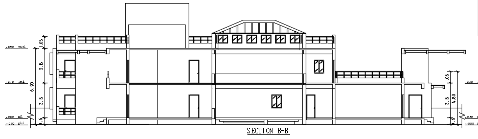 The north side section view of the 19x15m house building is given in this file