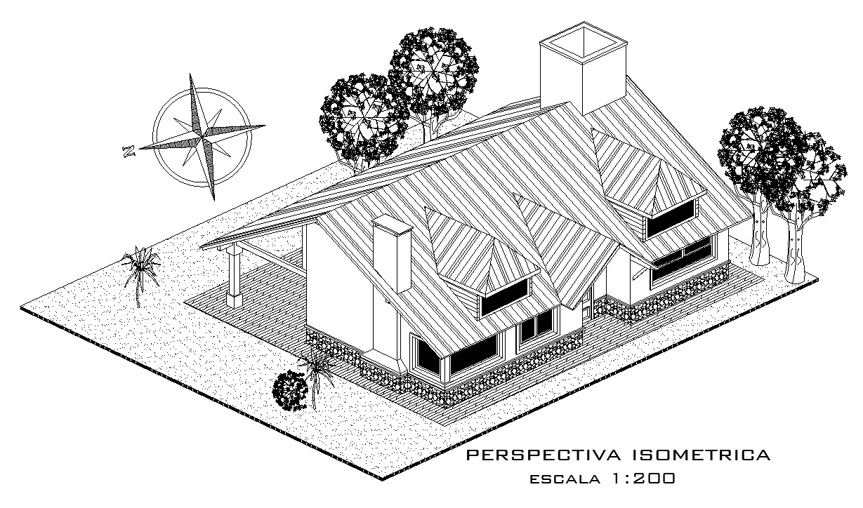 The perspective view of the 12x9m residential house building CAD drawing