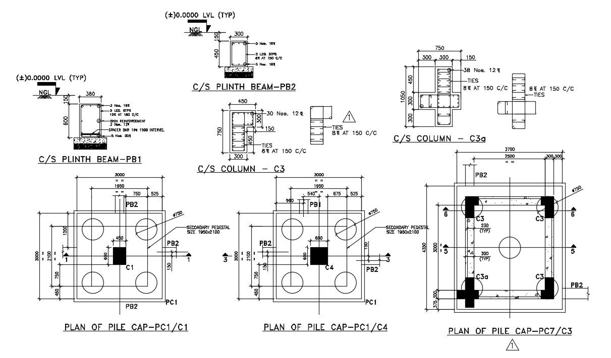 The pile cap detail. Download cad drawing file | CADBULL