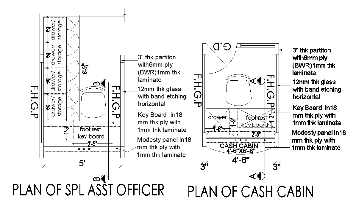 Assistant Office Layout AutoCAD Plan with Cash Cabin Details