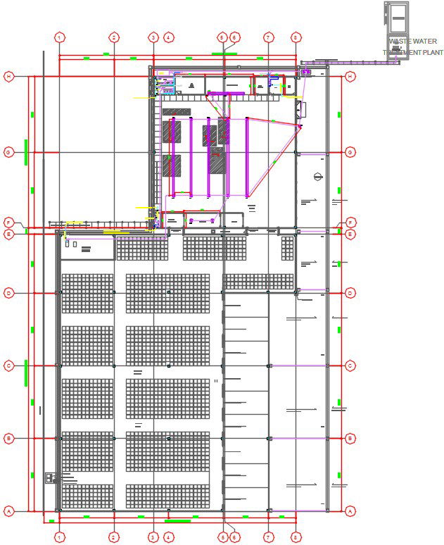 The plumbing and sanitary layout of the 78x144m keg warehouse